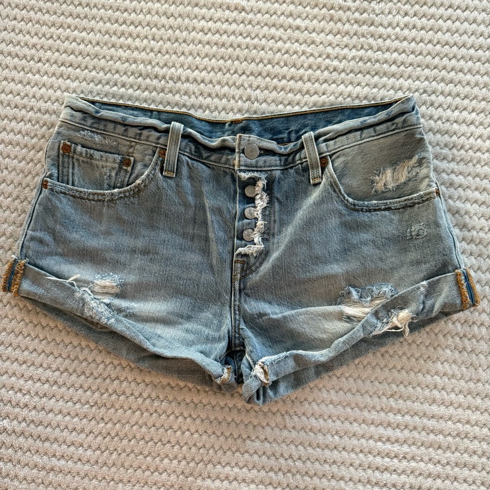 Levi's Light Blue Distressed Jean Shorts